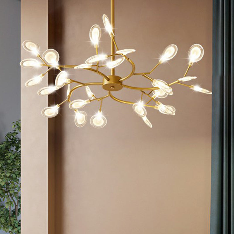 Postmodern Style 30-Light Chandelier Brass Firefly Hanging Light with Acrylic Shade Clear Clearhalo 'Ceiling Lights' 'Chandeliers' 'Clear' 'Industrial' 'Modern Chandeliers' 'Modern' 'Tiffany' 'Traditional Chandeliers' Lighting' 2282604