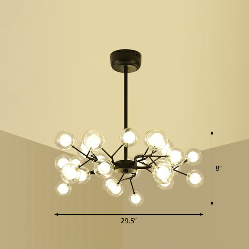 Fireflies Living Room Ceiling Hang Light Metal Minimalistic LED Chandelier in Black 30 Clear Clearhalo 'Ceiling Lights' 'Chandeliers' 'Clear' 'Industrial' 'Modern Chandeliers' 'Modern' 'Tiffany' 'Traditional Chandeliers' Lighting' 2282623