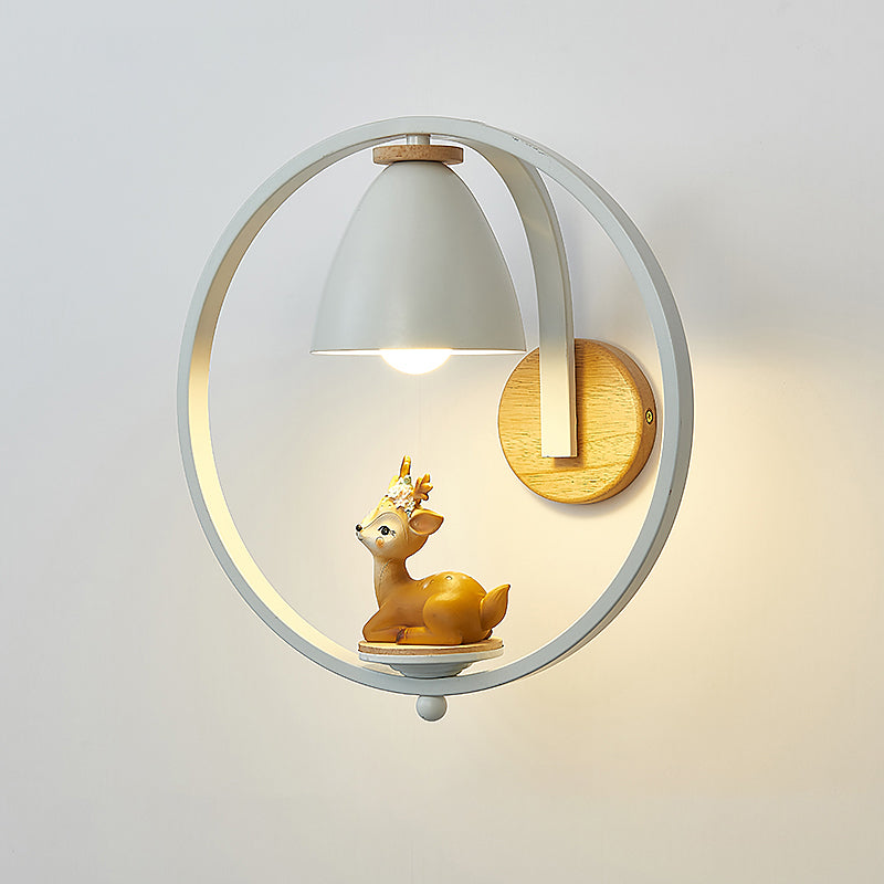 Metal Bell Wall Lamp Nordic 1 Head White Sconce Lighting with Ring and Figurine Deco White Deer Clearhalo 'Wall Lamps & Sconces' 'Wall Lights' Lighting' 2282662