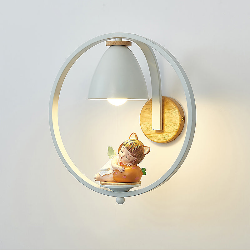 Metal Bell Wall Lamp Nordic 1 Head White Sconce Lighting with Ring and Figurine Deco White Girl Clearhalo 'Wall Lamps & Sconces' 'Wall Lights' Lighting' 2282663