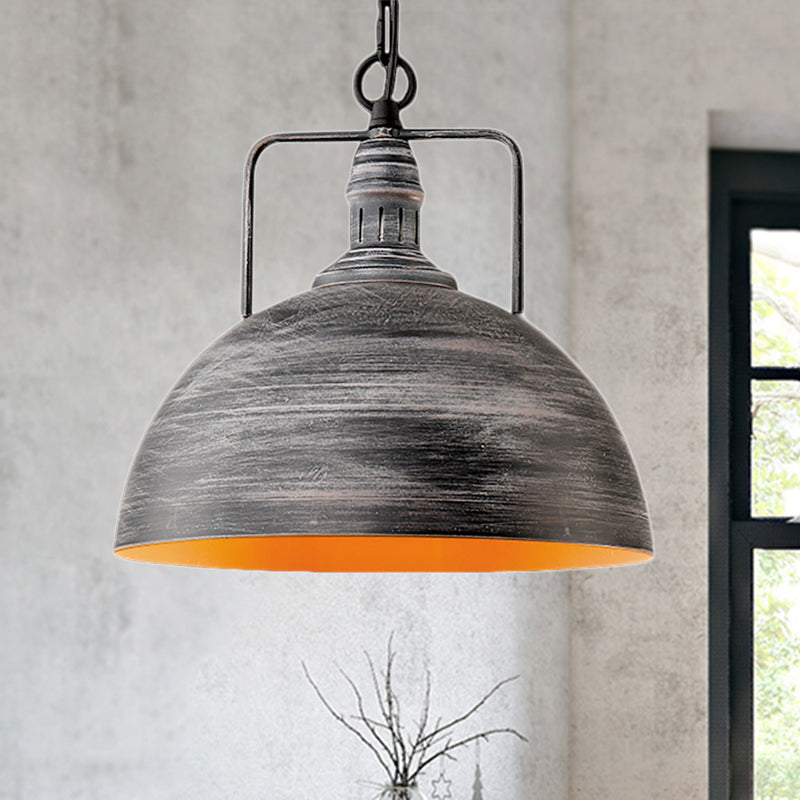 Aged Silver Domed Pendant Lamp Industrial Metal 1 Light Dining Table Hanging Light, 12