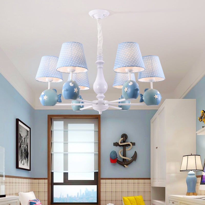 Cartoon Chandelier Lighting White Conical Suspension Light with Tapered Fabric Shade for Kids Room Clearhalo 'Ceiling Lights' 'Chandeliers' Lighting' options 2282705