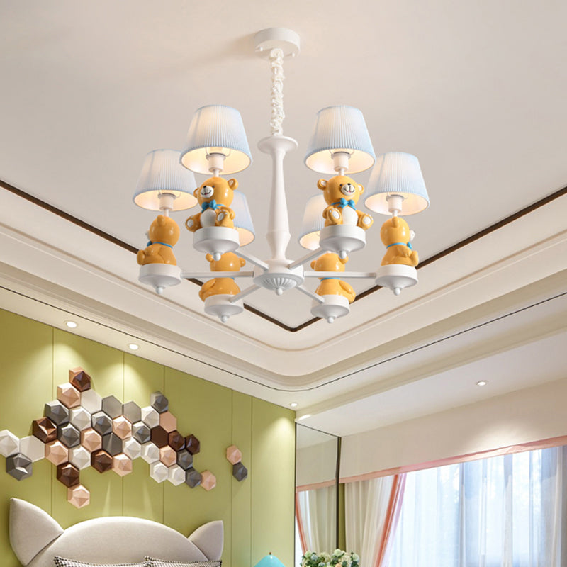 Yellow Bear Toy Chandelier Cartoon Resin Suspension Light with Tapered Gathered Fabric Shade Clearhalo 'Ceiling Lights' 'Chandeliers' Lighting' options 2282739