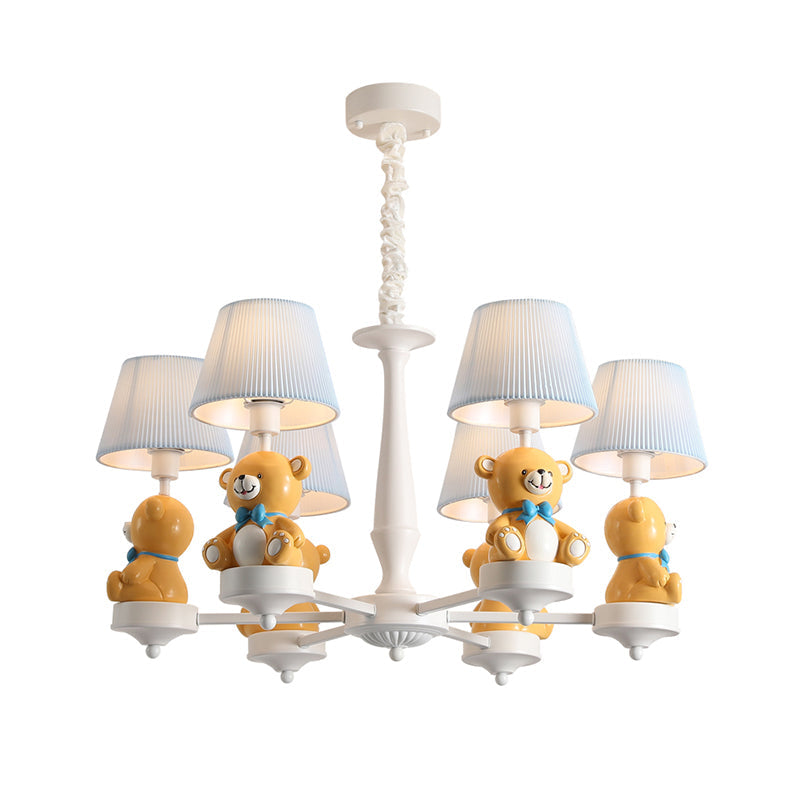 Yellow Bear Toy Chandelier Cartoon Resin Suspension Light with Tapered Gathered Fabric Shade Clearhalo 'Ceiling Lights' 'Chandeliers' Lighting' options 2282746