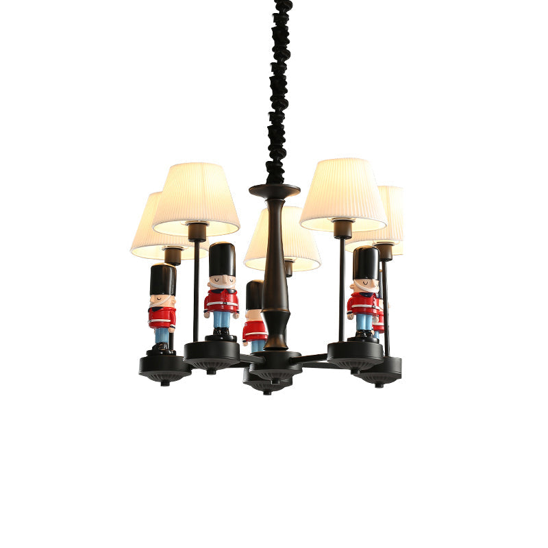 Conical Hanging Lamp Kids Gathered Fabric Bedroom Chandelier Light with British Soldier Deco in Black Clearhalo 'Ceiling Lights' 'Chandeliers' Lighting' options 2282748