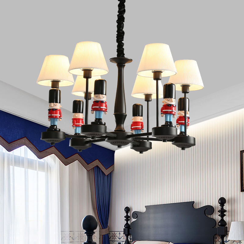 Conical Hanging Lamp Kids Gathered Fabric Bedroom Chandelier Light with British Soldier Deco in Black Clearhalo 'Ceiling Lights' 'Chandeliers' Lighting' options 2282750