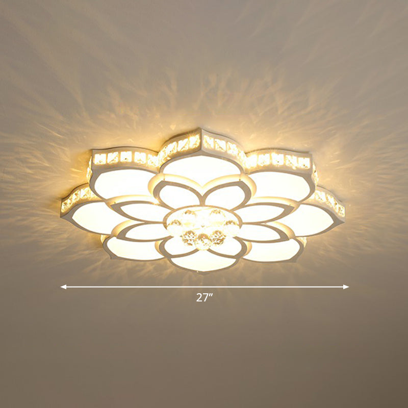 Minimalist Floral Flush Ceiling Light Acrylic Bedroom LED Flush Mounted Fixture with Clear Crystal Accents Clear 27