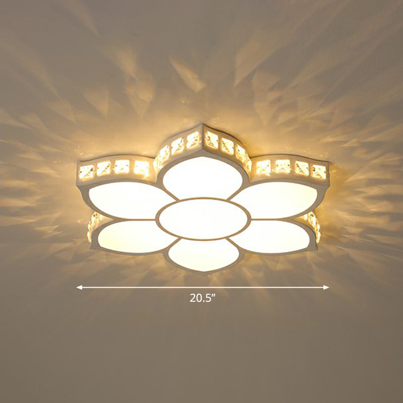 Minimalist Floral Flush Ceiling Light Acrylic Bedroom LED Flush Mounted Fixture with Clear Crystal Accents Clear 20.5