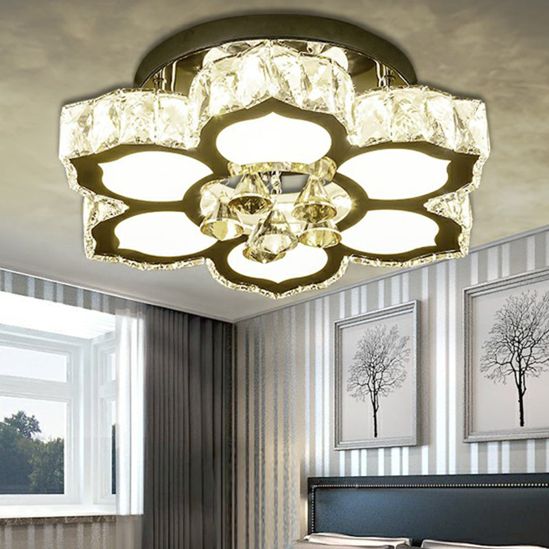 Cut Crystal Floweret Flush Mount Lamp Contemporary LED Semi Flush Ceiling Light for Bedroom Clearhalo 'Ceiling Lights' 'Close To Ceiling Lights' 'Close to ceiling' 'Semi-flushmount' Lighting' 2282768