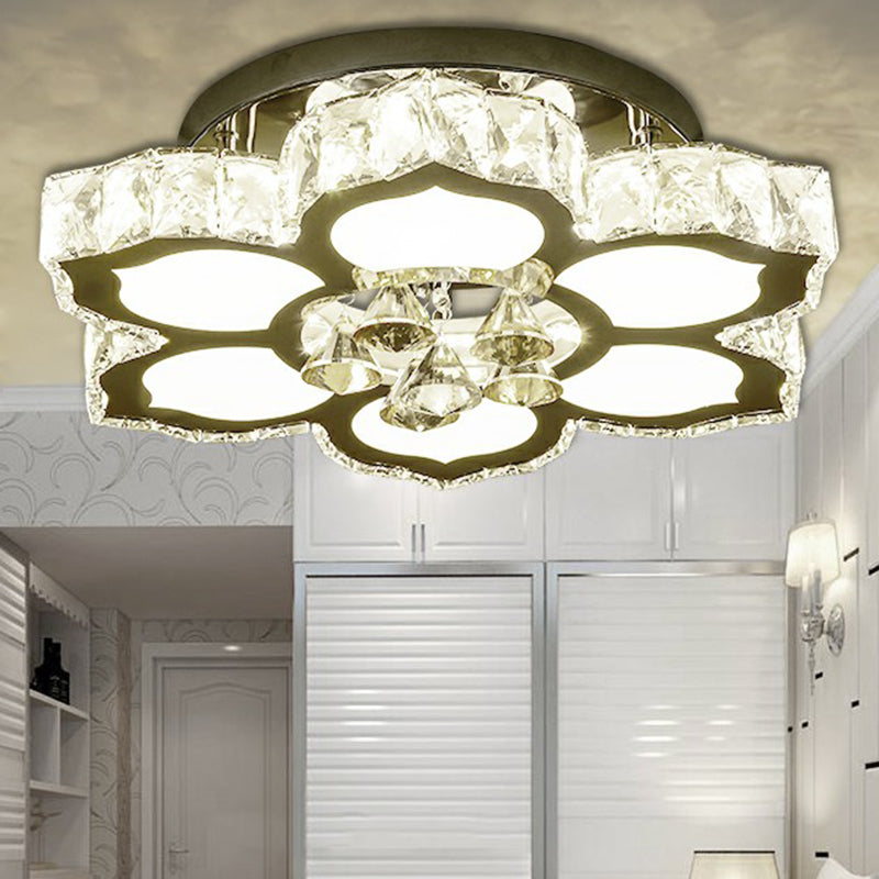 Cut Crystal Floweret Flush Mount Lamp Contemporary LED Semi Flush Ceiling Light for Bedroom Clear Clearhalo 'Ceiling Lights' 'Close To Ceiling Lights' 'Close to ceiling' 'Semi-flushmount' Lighting' 2282770