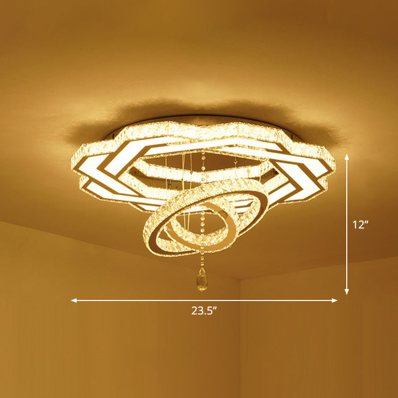 Minimalistic Circular LED Flushmount Light Clear Crystal Living Room Semi Flush Mount Ceiling Fixture Clear 23.5