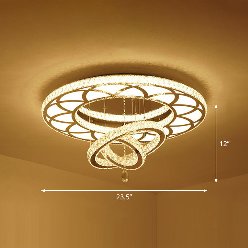 Minimalistic Circular LED Flushmount Light Clear Crystal Living Room Semi Flush Mount Ceiling Fixture Clear 23.5