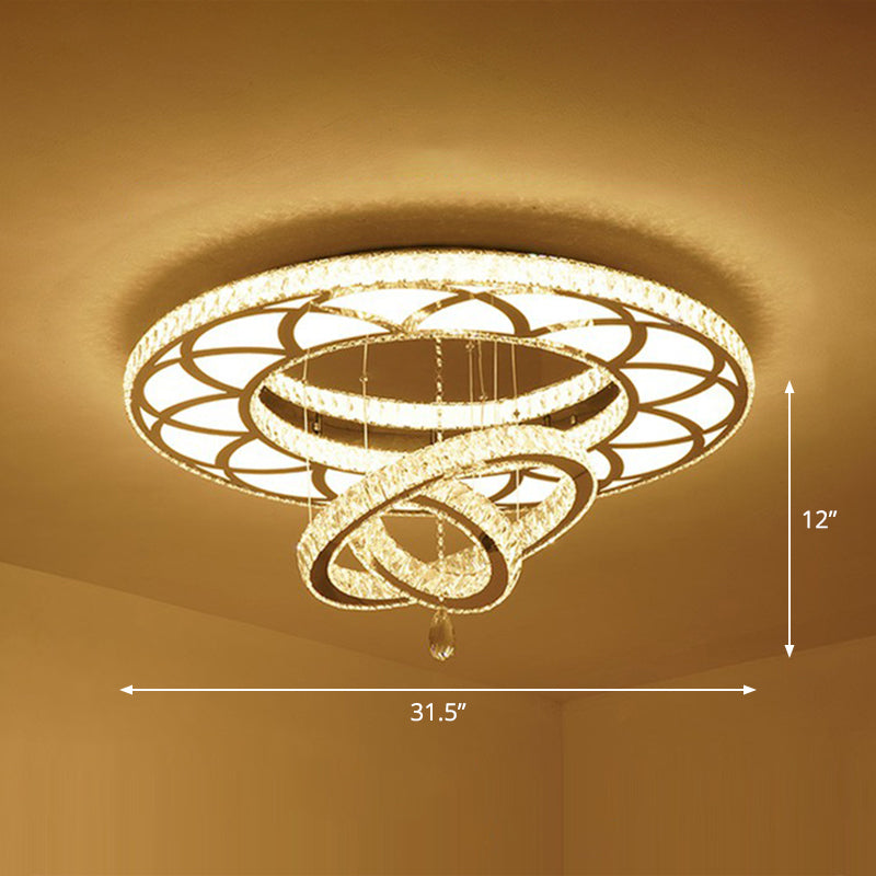 Minimalistic Circular LED Flushmount Light Clear Crystal Living Room Semi Flush Mount Ceiling Fixture Clear 31.5