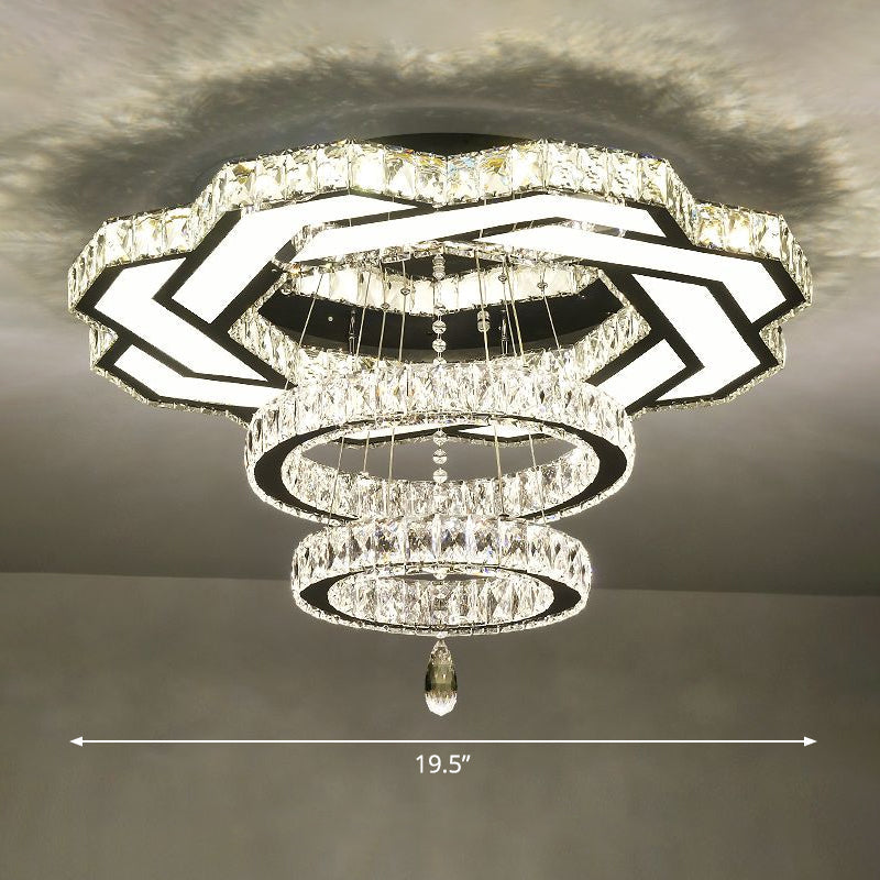 Halo Ring Dining Room Semi Mount Lighting Clear Crystal Minimalist Ceiling Mounted Light Clear 19.5