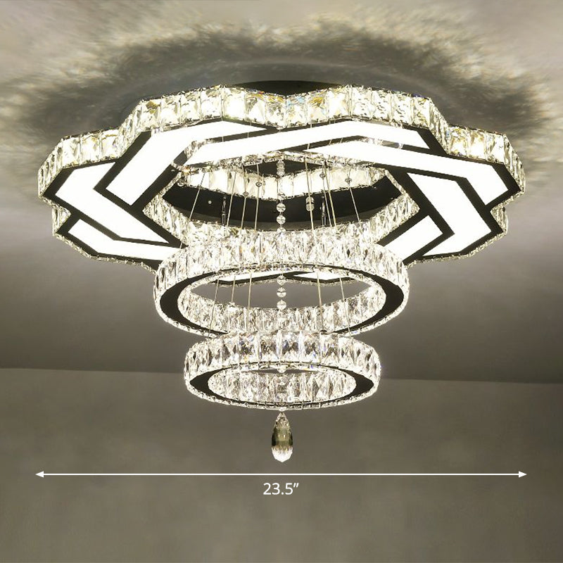 Halo Ring Dining Room Semi Mount Lighting Clear Crystal Minimalist Ceiling Mounted Light Clear 23.5