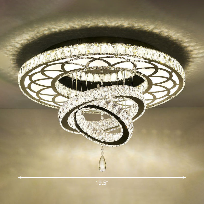 Halo Ring Dining Room Semi Mount Lighting Clear Crystal Minimalist Ceiling Mounted Light Clear 19.5