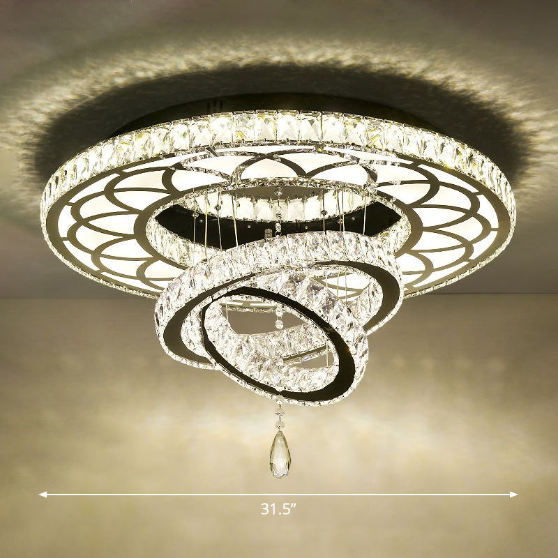 Halo Ring Dining Room Semi Mount Lighting Clear Crystal Minimalist Ceiling Mounted Light Clear 31.5