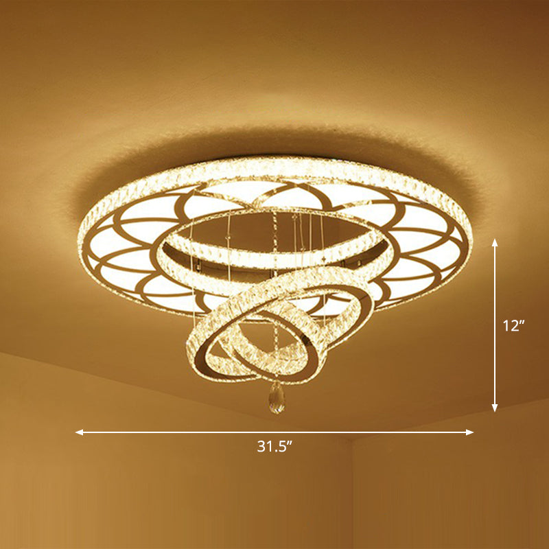 Floral Ring Shaped LED Ceiling Lighting Contemporary Crystal Clear Semi Flush Light for Living Room Clear 31.5