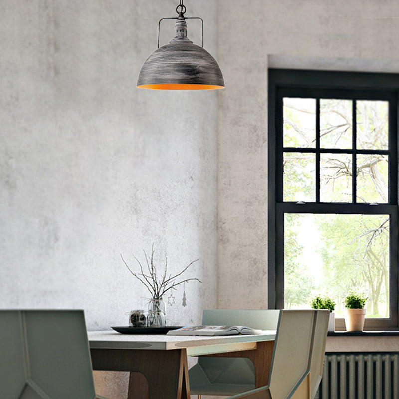 Aged Silver Domed Pendant Lamp Industrial Metal 1 Light Dining Table Hanging Light, 12