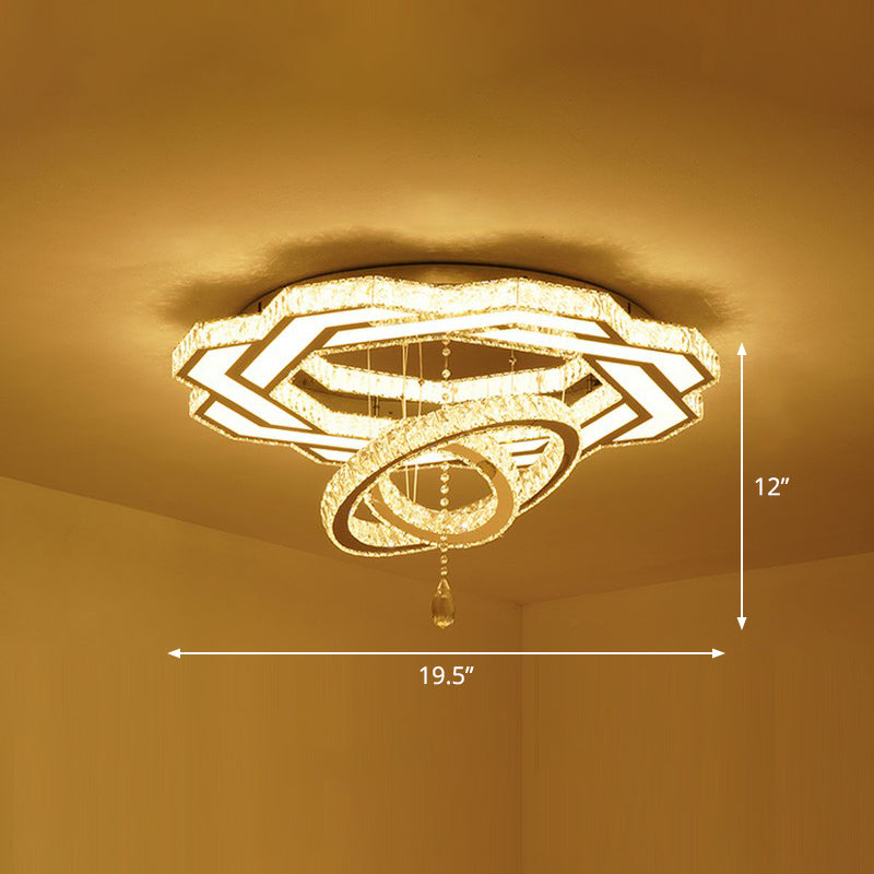 Floral Ring Shaped LED Ceiling Lighting Contemporary Crystal Clear Semi Flush Light for Living Room Clear 19.5