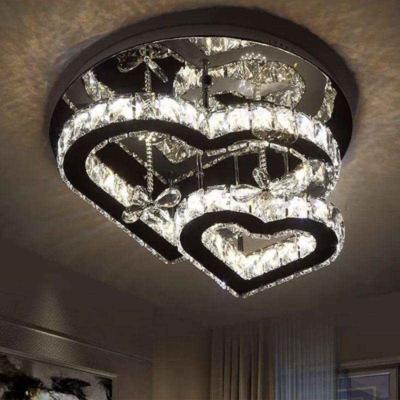 Beveled Crystal Loving Heart Ceiling Light Fixture Modern LED Clear Semi Flush Mounted Lamp Clearhalo 'Ceiling Lights' 'Close To Ceiling Lights' 'Close to ceiling' 'Semi-flushmount' Lighting' 2282811