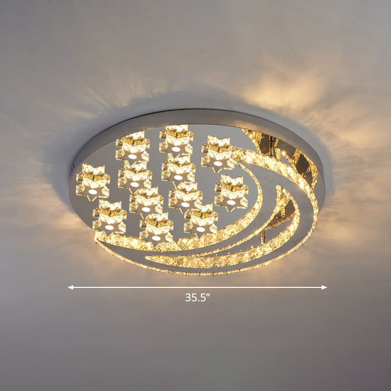 Crescent and Star Shape Flush Lamp Modern Clear Crystal Stainless Steel Semi Flush Mount Ceiling Light for Bedroom Clear 35.5