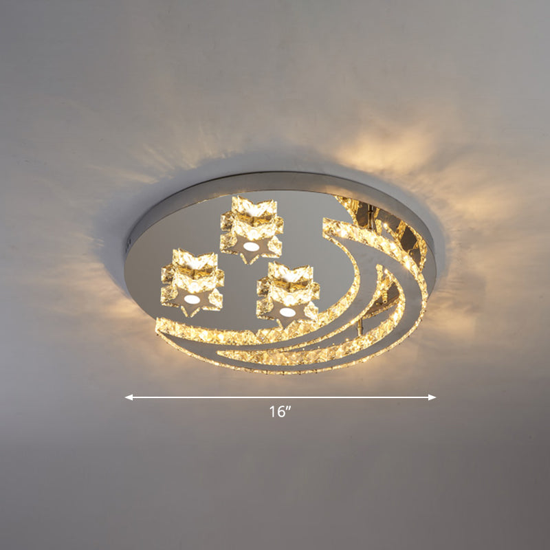 Crescent and Star Shape Flush Lamp Modern Clear Crystal Stainless Steel Semi Flush Mount Ceiling Light for Bedroom Clear 16