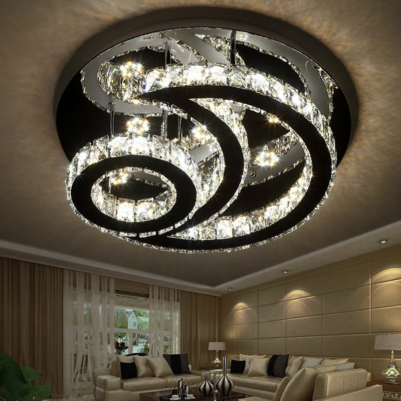 Clear K9 Crystal Moon and Sun Ceiling Lamp Minimalist Stainless Steel LED Semi Flush Light Fixture Clearhalo 'Ceiling Lights' 'Close To Ceiling Lights' 'Close to ceiling' 'Semi-flushmount' Lighting' 2282827