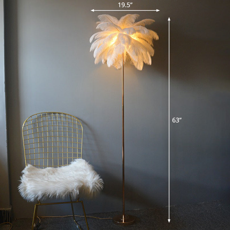 Feather Palm Tree Shaped Standing Light Nordic 1-Light Floor Lamp for Girls Room White 19.5