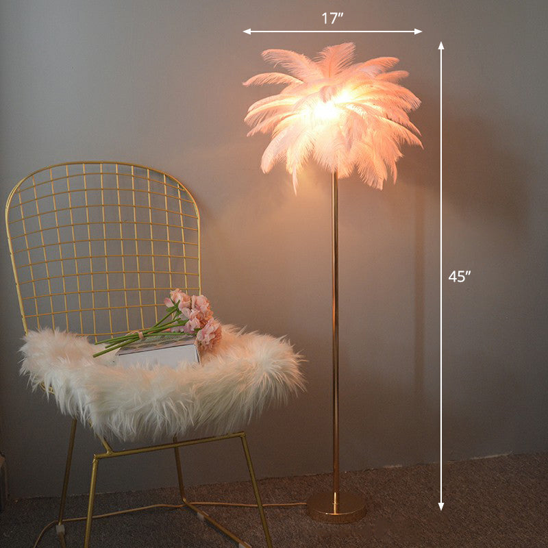 Feather Palm Tree Shaped Standing Light Nordic 1-Light Floor Lamp for Girls Room Pink 17