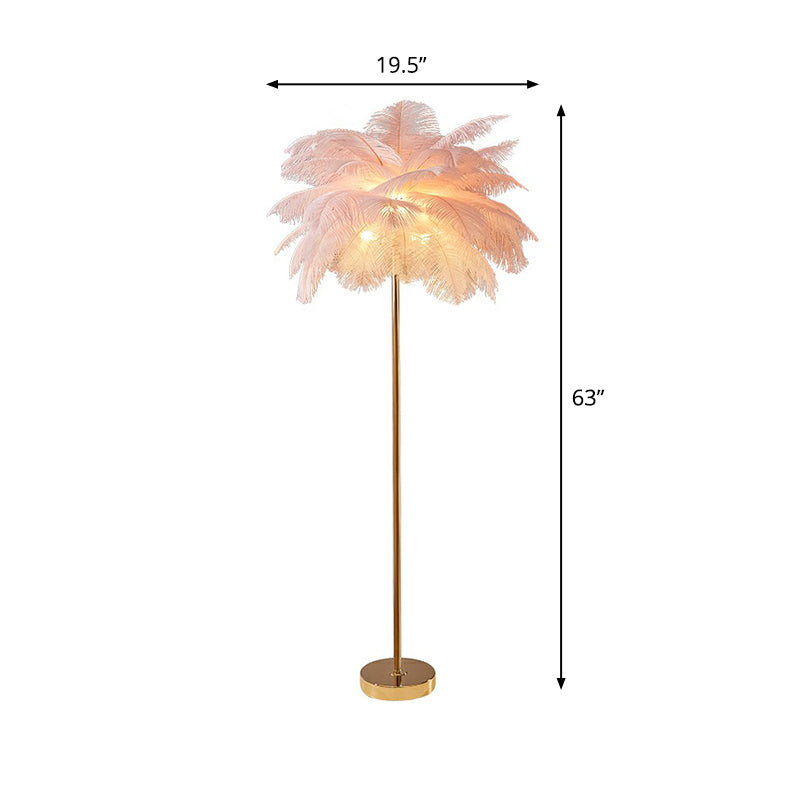 Feather Palm Tree Shaped Standing Light Nordic 1-Light Floor Lamp for Girls Room Pink 19.5