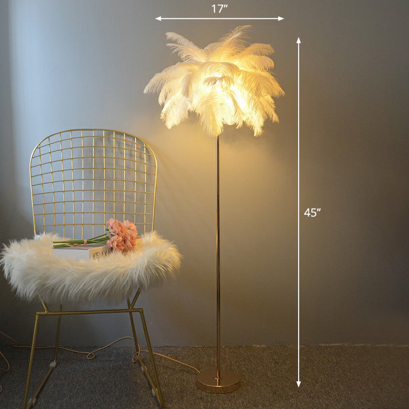 Feather Palm Tree Shaped Standing Light Nordic 1-Light Floor Lamp for Girls Room White 17