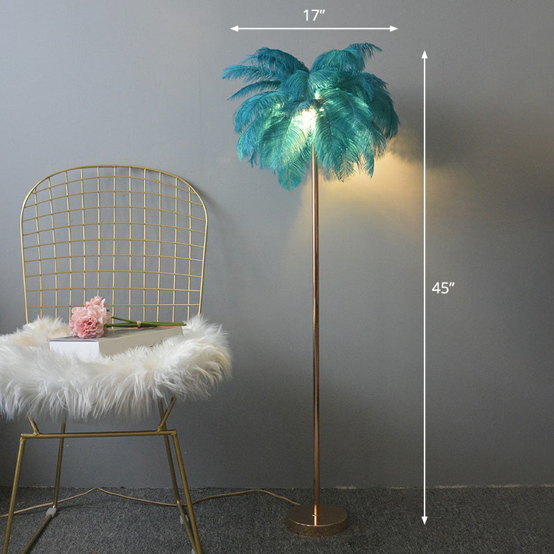 Feather Palm Tree Shaped Standing Light Nordic 1-Light Floor Lamp for Girls Room Blue 17