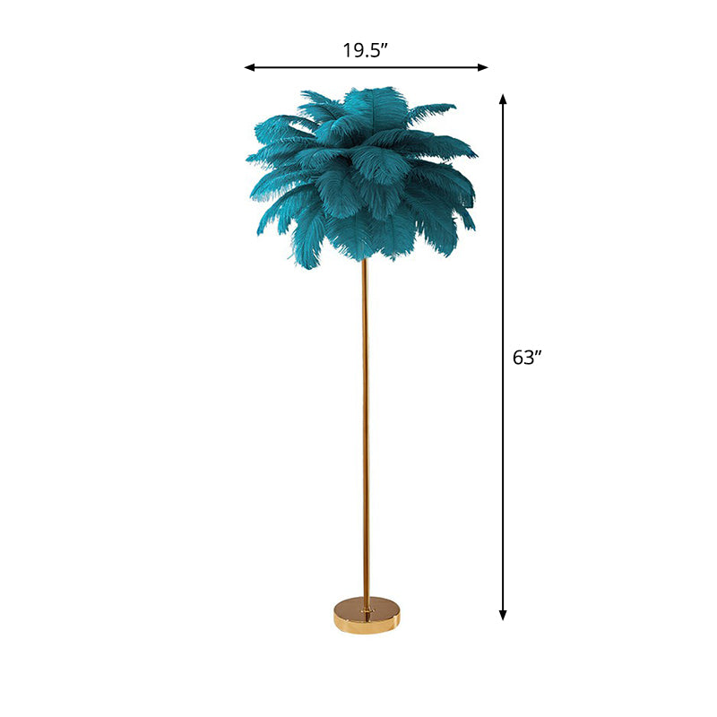 Feather Palm Tree Shaped Standing Light Nordic 1-Light Floor Lamp for Girls Room Blue 19.5