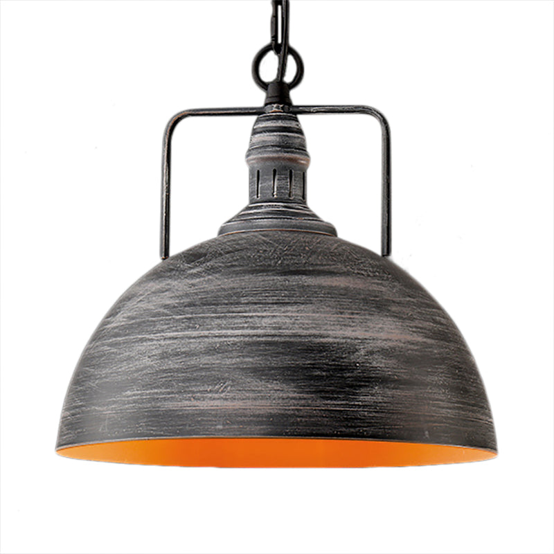 Aged Silver Domed Pendant Lamp Industrial Metal 1 Light Dining Table Hanging Light, 12