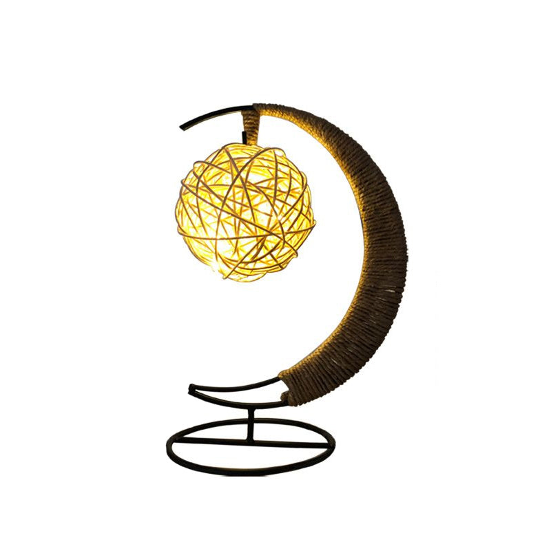 Hemp Rope Moon and Ball Table Lamp Artistic Battery Operated LED Night Lighting in Black Black Battery Clearhalo 'Night Lights' 'Wall Lights' Lighting' 2282930