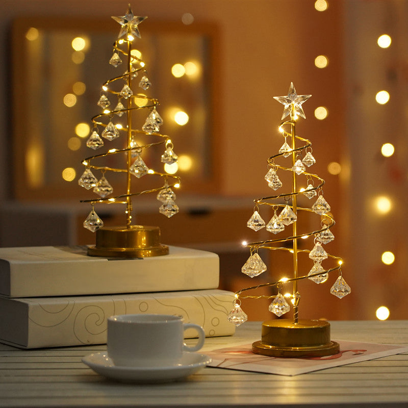 Gold Finish Christmas Tree Shaped LED Night Lamp Decorative Metal Battery Table Light with Acrylic Crystals Clearhalo 'Night Lights' 'Wall Lights' Lighting' 2282950