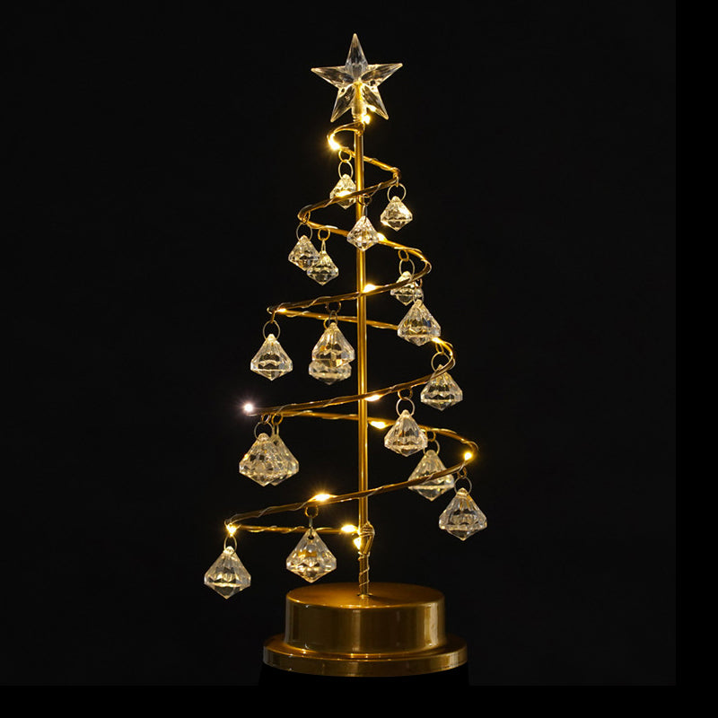 Gold Finish Christmas Tree Shaped LED Night Lamp Decorative Metal Battery Table Light with Acrylic Crystals Clearhalo 'Night Lights' 'Wall Lights' Lighting' 2282952