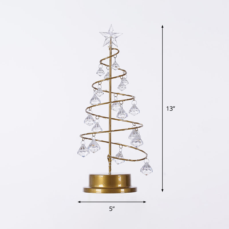 Gold Finish Christmas Tree Shaped LED Night Lamp Decorative Metal Battery Table Light with Acrylic Crystals Clearhalo 'Night Lights' 'Wall Lights' Lighting' 2282954