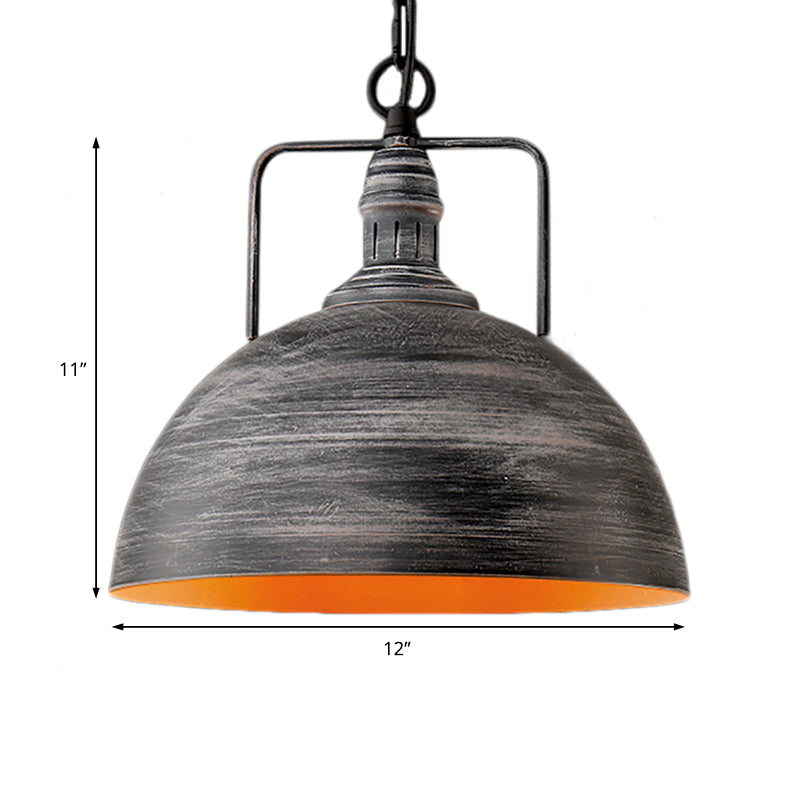 Aged Silver Domed Pendant Lamp Industrial Metal 1 Light Dining Table Hanging Light, 12