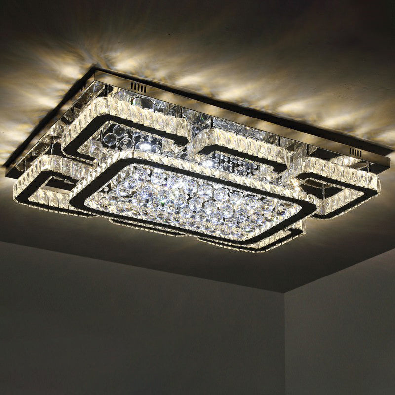 Modern Rectangle Led Flush Mount Ceiling Light Clear Crystal Living Room Flush Light Fixture Clearhalo 'Ceiling Lights' 'Close To Ceiling Lights' 'Close to ceiling' 'Flush mount' Lighting' 2283054