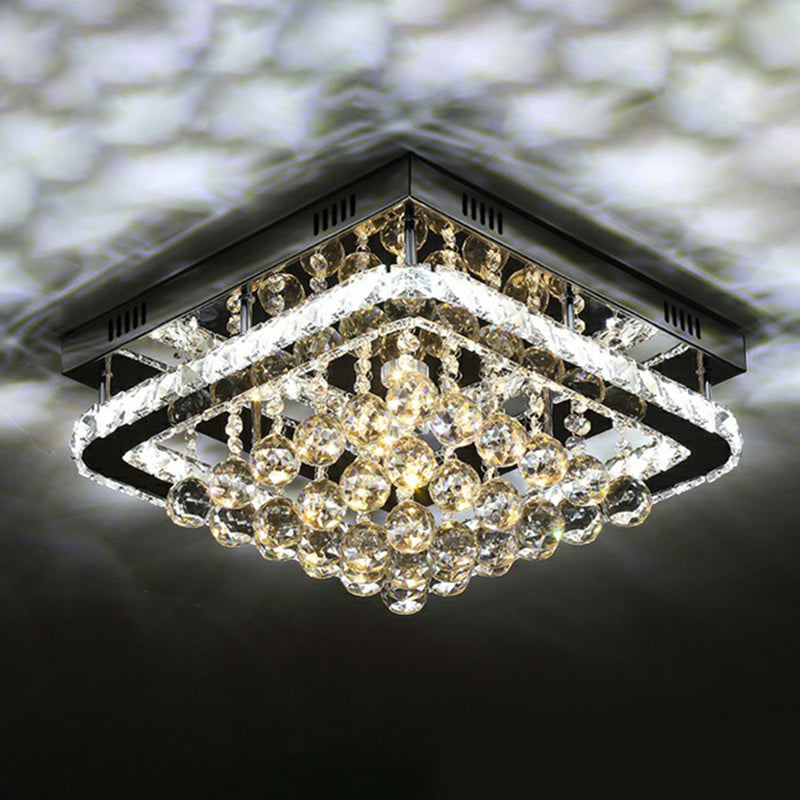 Modern Rectangle Led Flush Mount Ceiling Light Clear Crystal Living Room Flush Light Fixture Clear Small Square Clearhalo 'Ceiling Lights' 'Close To Ceiling Lights' 'Close to ceiling' 'Flush mount' Lighting' 2283060