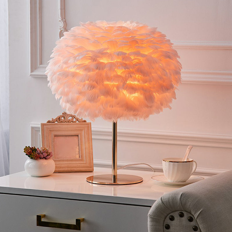 Spherical Night Lighting Simplicity Feather 1-Light Living Room Night Table Lamp Pink Clearhalo 'Lamps' 'Table Lamps' Lighting' 2283078