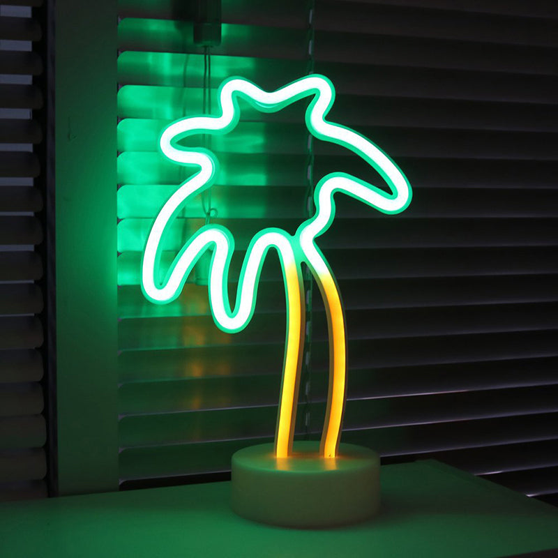 Neon Sign Small LED Night Lighting Childrens Plastic White Battery Table Light for Bedroom White Battery Coconut Tree Clearhalo 'Night Lights' 'Wall Lights' Lighting' 2283132