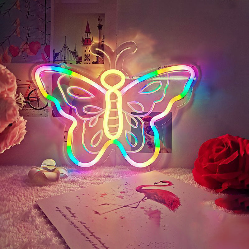 Cartoon Shape Plastic Festive Lighting Decorative White LED Wall Night Light for Bedroom White Butterfly Clearhalo 'Night Lights' 'Wall Lights' Lighting' 2283157