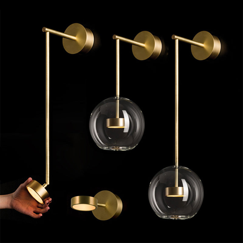 Brass Drum Wall Mounted Lamp Simplicity Metal LED Sconce Light with Globe Clear Glass Shade Clearhalo 'Cast Iron' 'Glass' 'Industrial' 'Modern wall lights' 'Modern' 'Tiffany' 'Traditional wall lights' 'Wall Lamps & Sconces' 'Wall Lights' Lighting' 2283205