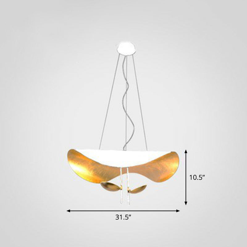 Metal Lotus Leaf Shaped Pendant Lamp Post-Modern 2-Head Hanging Ceiling Light over Table White 31.5