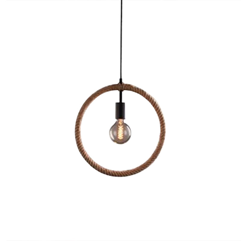 Roped Geometric Frame Pendulum Light Minimalist Single Dining Room Pendant Light Fixture in Brown Clearhalo 'Ceiling Lights' 'Industrial Pendants' 'Industrial' 'Middle Century Pendants' 'Pendant Lights' 'Pendants' 'Tiffany' Lighting' 2283282