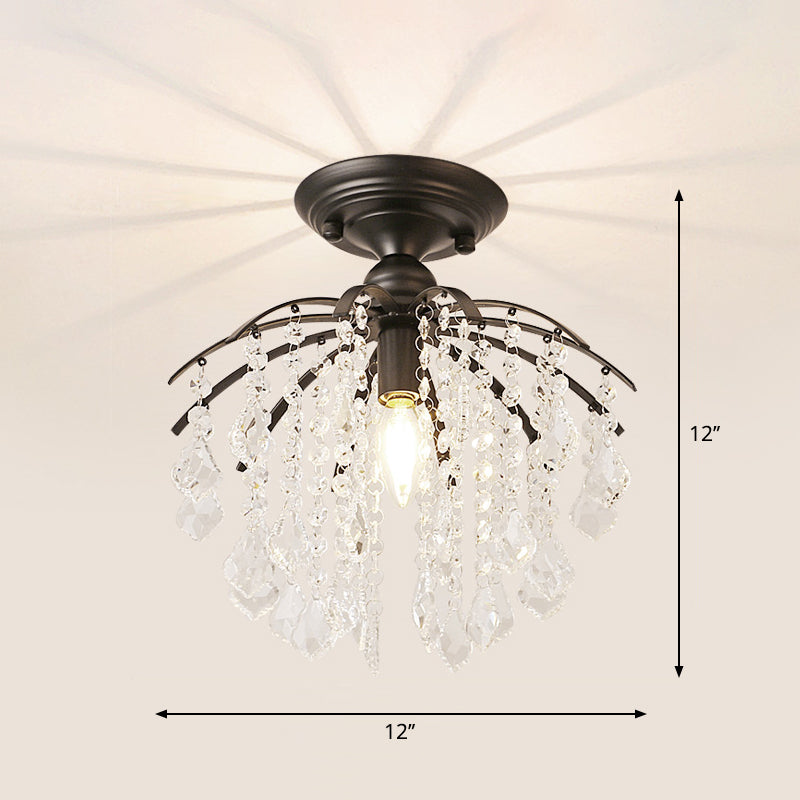 Crystal Tassel Semi Flush Mount Light Country Single Aisle Semi Flush Mount Ceiling Light Black Clearhalo 'Ceiling Lights' 'Close To Ceiling Lights' 'Close to ceiling' 'Semi-flushmount' Lighting' 2283334