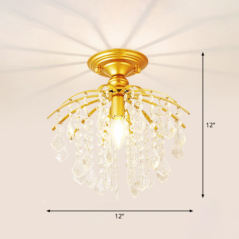 Crystal Tassel Semi Flush Mount Light Country Single Aisle Semi Flush Mount Ceiling Light Gold Clearhalo 'Ceiling Lights' 'Close To Ceiling Lights' 'Close to ceiling' 'Semi-flushmount' Lighting' 2283336